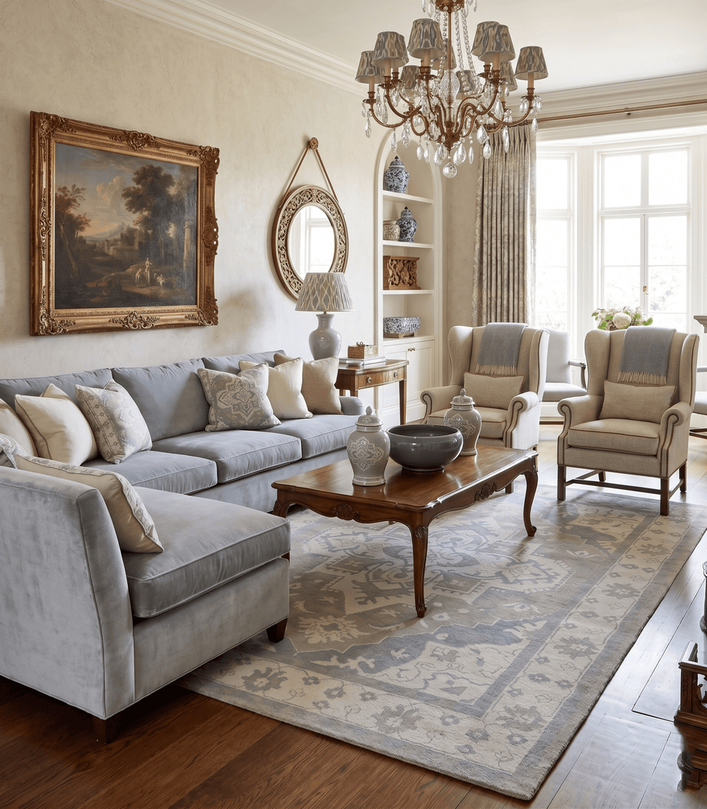 Quick Ship 10x14 Hand Knotted Medallion Beige and Charcoal Wool Area Rug - The Rug Decor