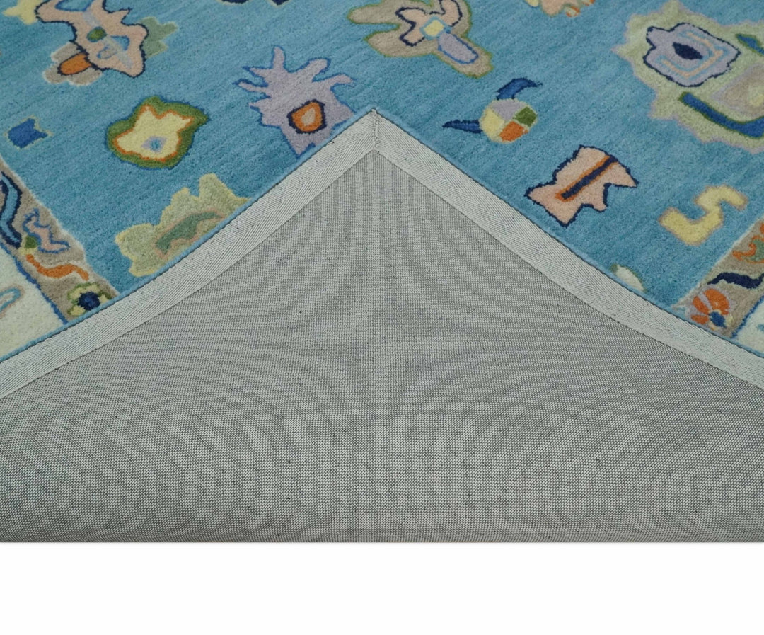 Quick Ship 2.6x6 Modern Oushak Blue And Ivory Hand Tufted Wool Rug - The Rug Decor