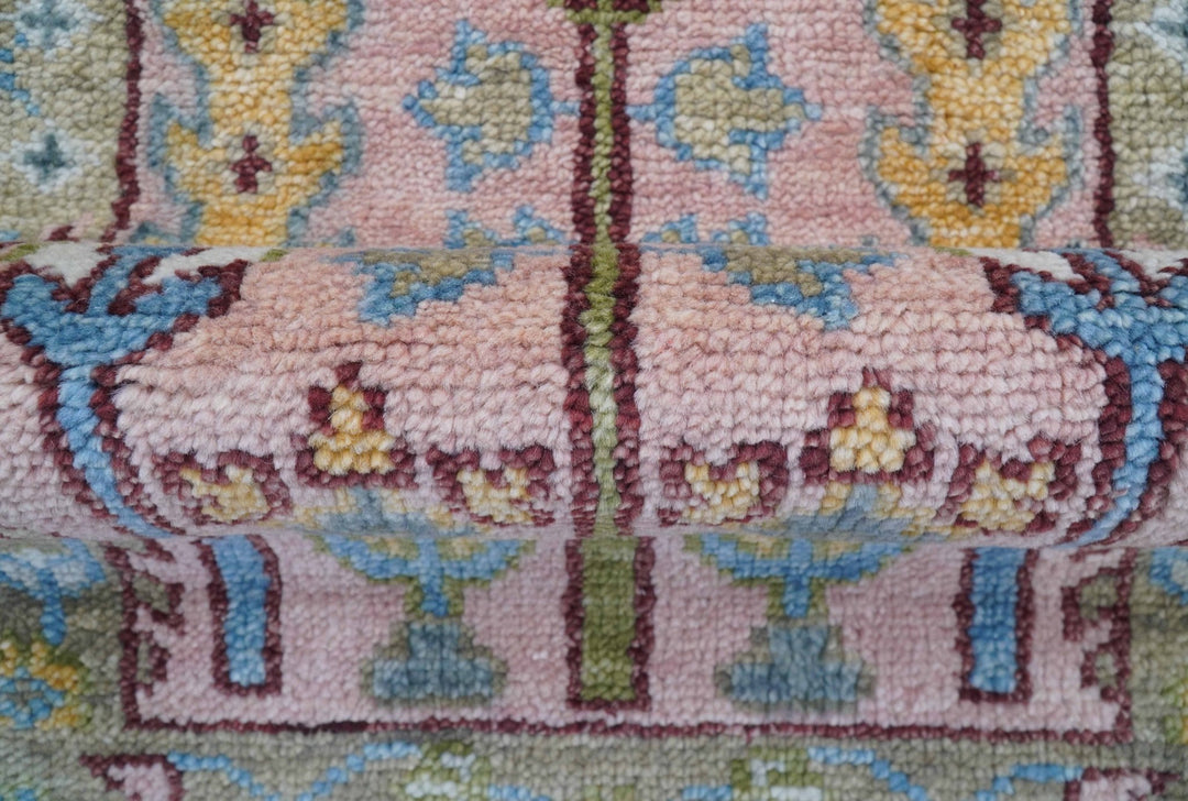 Quick Ship 2.6x8 Hand Knotted Tree of life Pink And Olive Wool Rug - The Rug Decor