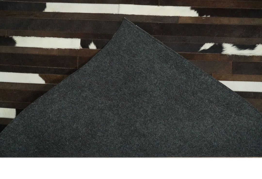 Quick Ship 2.6x8 Modern Stripe Brown And Ivory Handmade Leather Rug - The Rug Decor