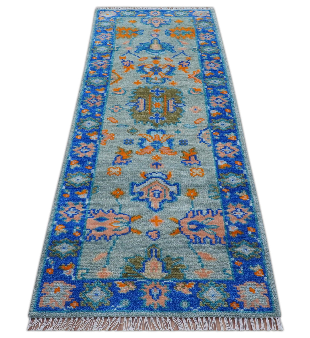 Quick Ship 2.6x8 Traditional Silver And Blue Hand Knotted Wool Rug - The Rug Decor