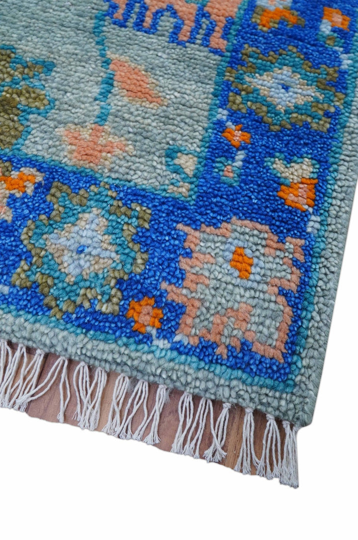 Quick Ship 2.6x8 Traditional Silver And Blue Hand Knotted Wool Rug - The Rug Decor