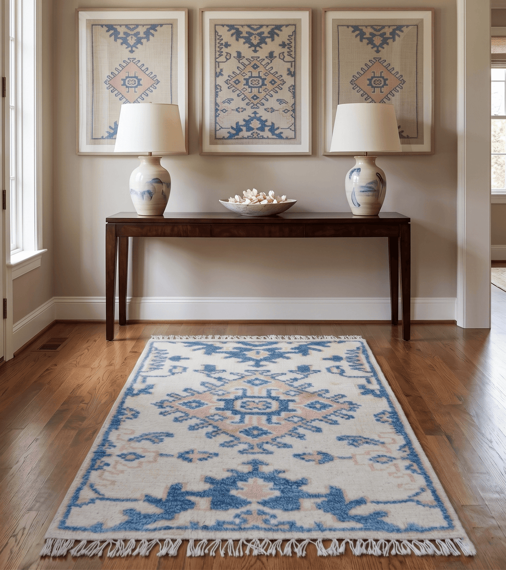 Quick Ship 2x3 Traditional Style Ivory And Blue Hand Knotted Wool Rug - The Rug Decor