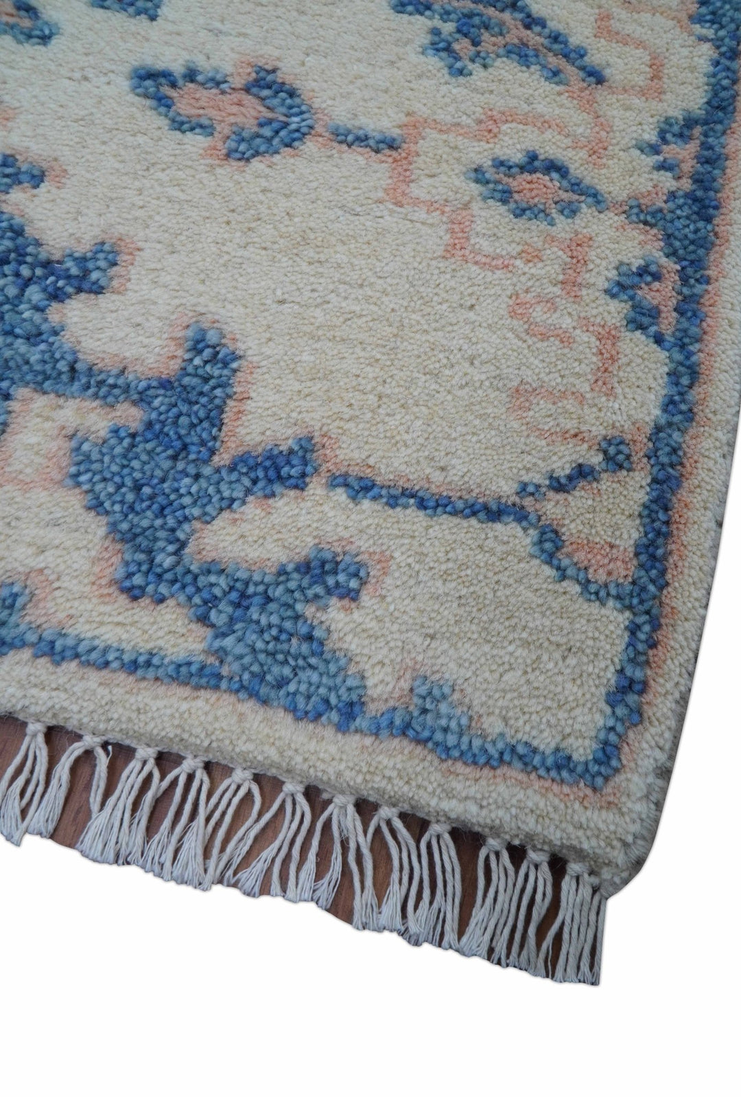 Quick Ship 2x3 Traditional Style Ivory And Blue Hand Knotted Wool Rug - The Rug Decor