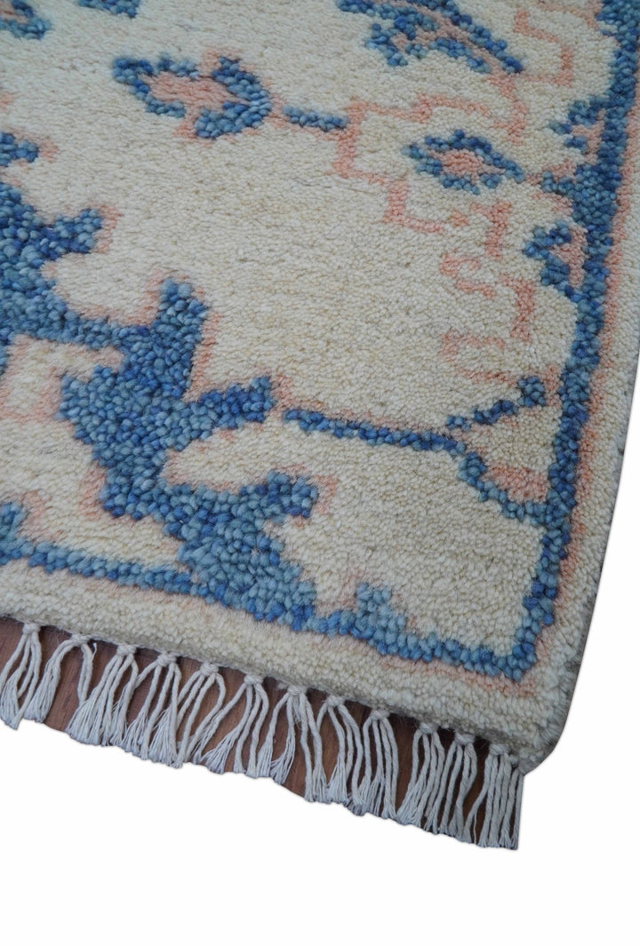 Quick Ship 2x3 Traditional Style Ivory And Blue Hand Knotted Wool Rug - The Rug Decor
