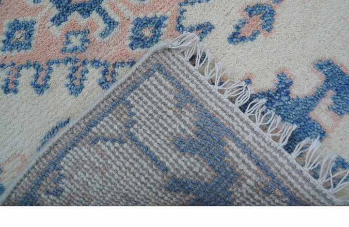 Quick Ship 2x3 Traditional Style Ivory And Blue Hand Knotted Wool Rug - The Rug Decor