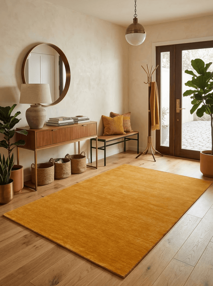 Quick Ship 5x7 Modern Solid Gold Hand Loomed Wool Rug - The Rug Decor
