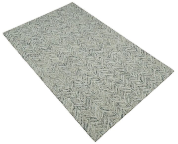 Quick Ship 5x8 Hand Tufted Modern Style Beige And Gray Wool Rug - The Rug Decor