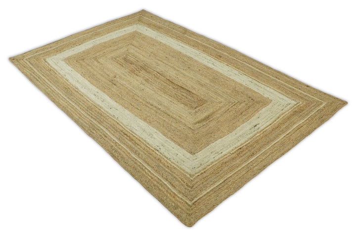 Quick Ship 5x8 Hand Woven Modern Style Brown And White Jute Rug - The Rug Decor