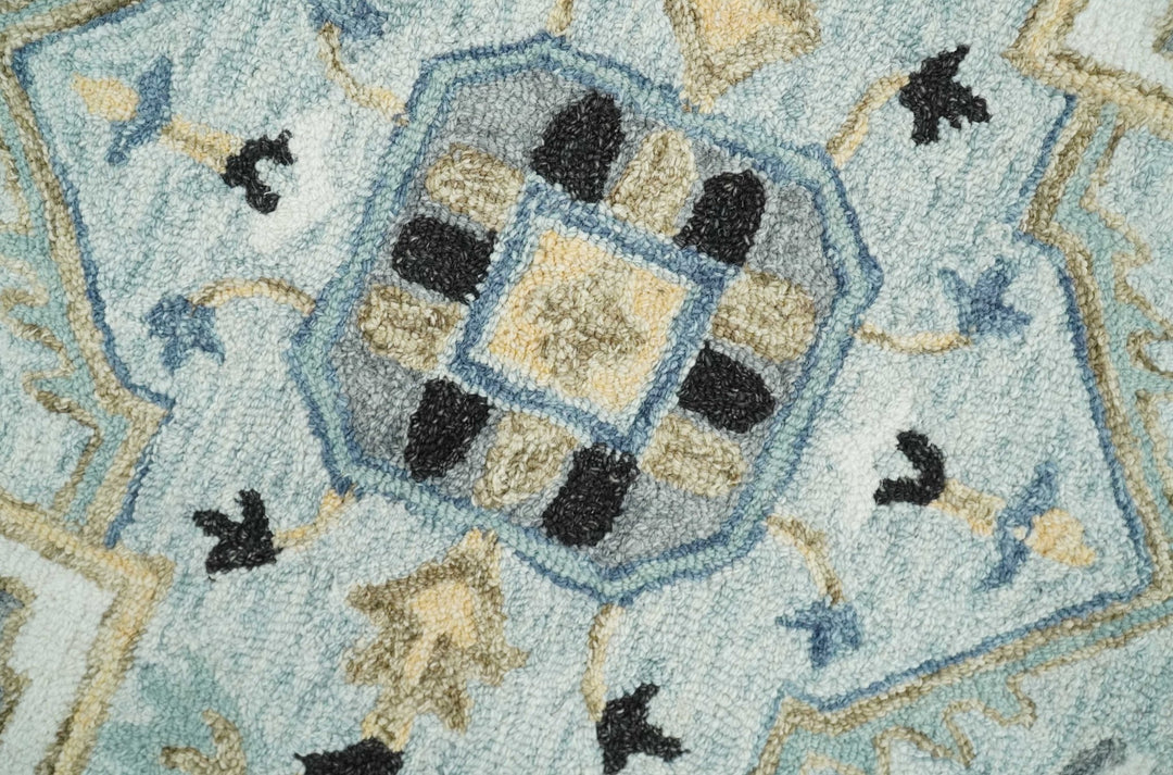 Quick Ship 5x8 Ivory And Blue Medallion Design Hand Tufted Wool Rug - The Rug Decor