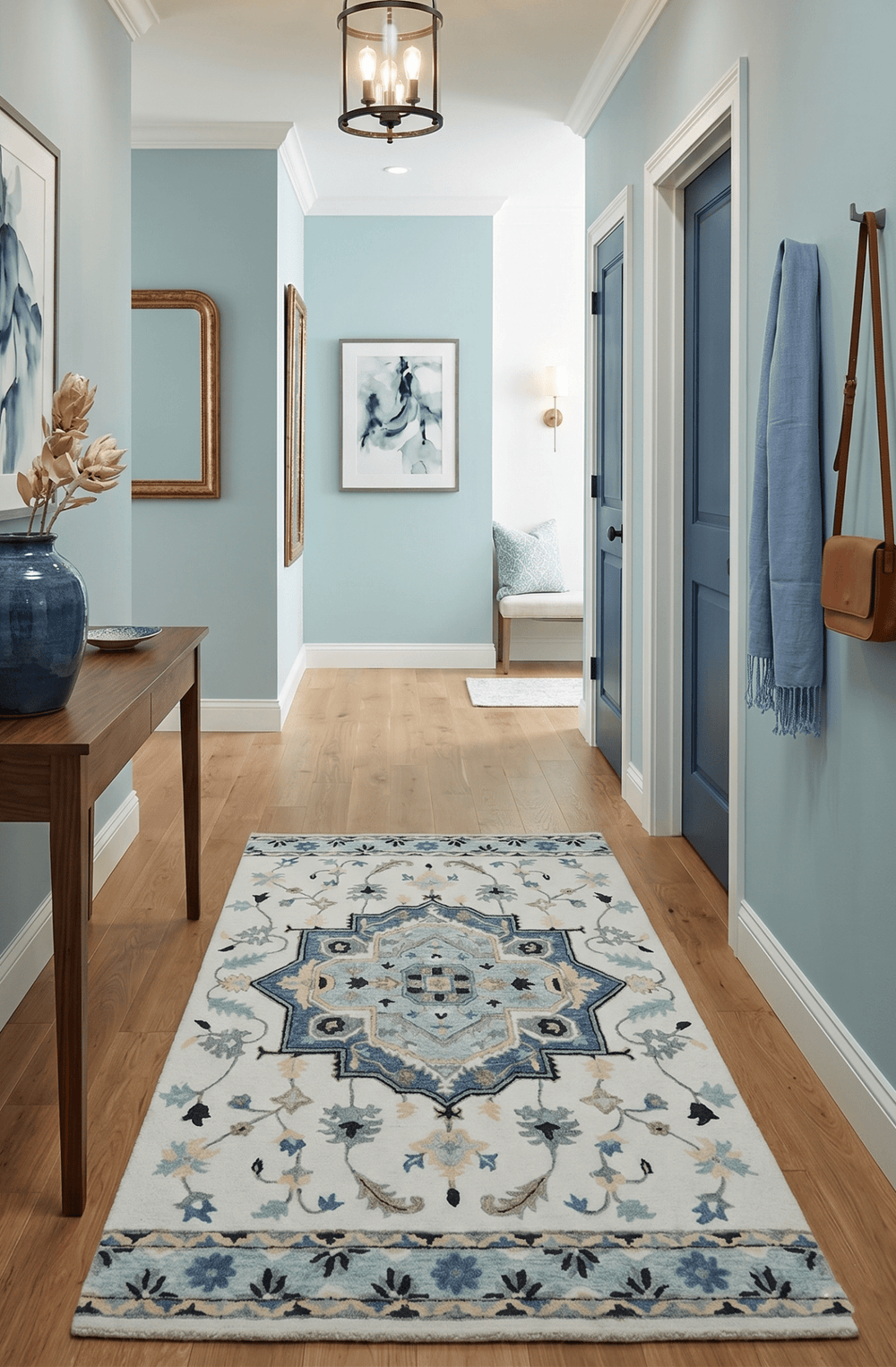 Quick Ship 5x8 Ivory And Blue Medallion Design Hand Tufted Wool Rug - The Rug Decor