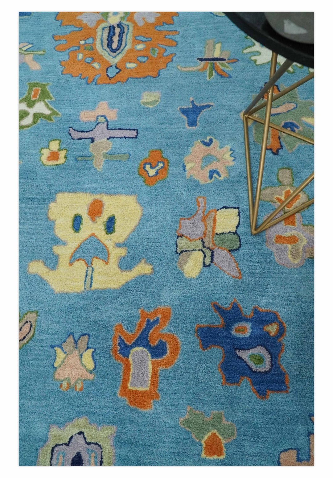Quick Ship 5x8 Modern Oushak Blue And Ivory Hand Tufted Wool Rug - The Rug Decor