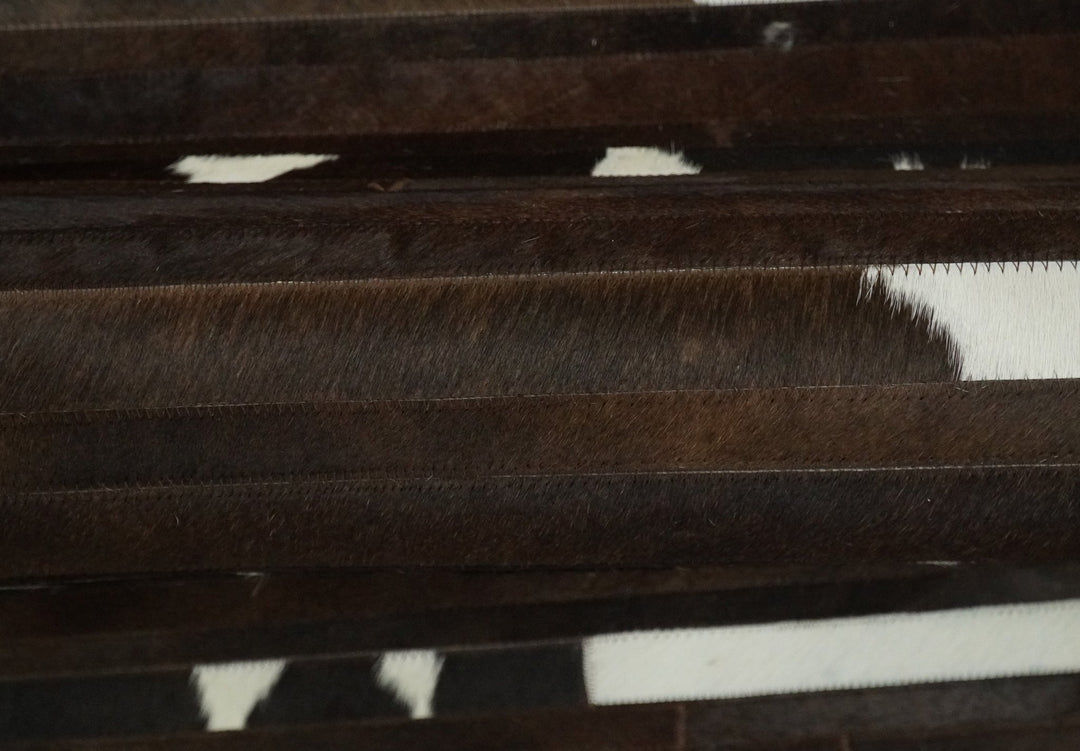 Quick Ship 5x8 Modern Stripe Brown And Ivory Handmade Leather Rug - The Rug Decor