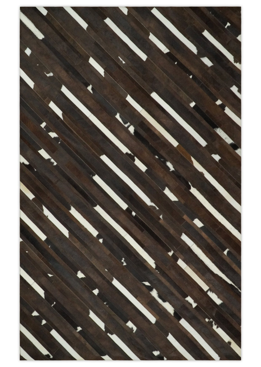 Quick Ship 5x8 Modern Stripe Brown And Ivory Handmade Leather Rug - The Rug Decor