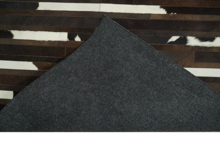 Quick Ship 5x8 Modern Stripe Brown And Ivory Handmade Leather Rug - The Rug Decor