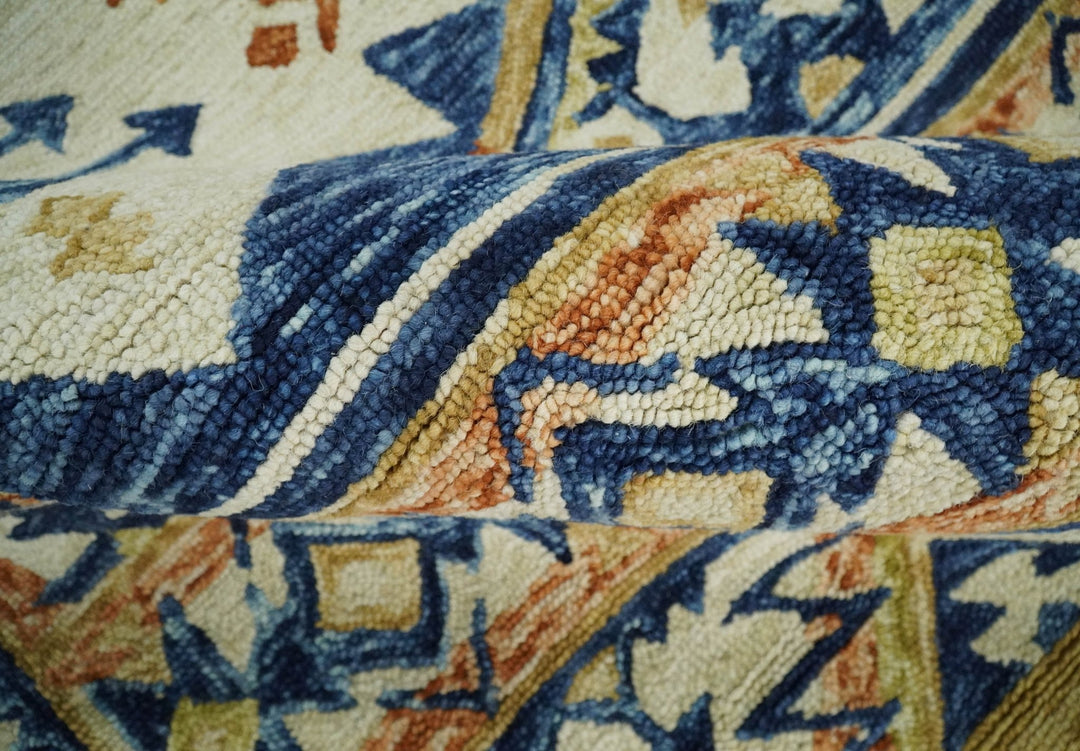 Quick Ship 6x9 Hand Tufted Southwestern Blue And Beige Wool Rug - The Rug Decor