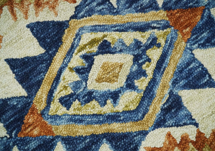 Quick Ship 6x9 Hand Tufted Southwestern Blue And Beige Wool Rug - The Rug Decor