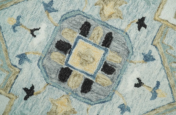 Quick Ship 6x9 Ivory And Blue Medallion Design Hand Tufted Wool Rug - The Rug Decor