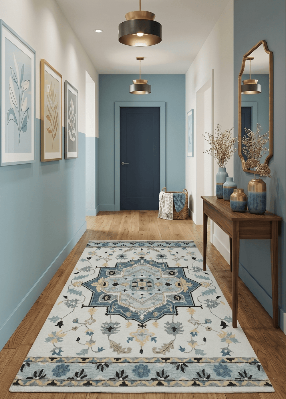 Quick Ship 6x9 Ivory And Blue Medallion Design Hand Tufted Wool Rug - The Rug Decor