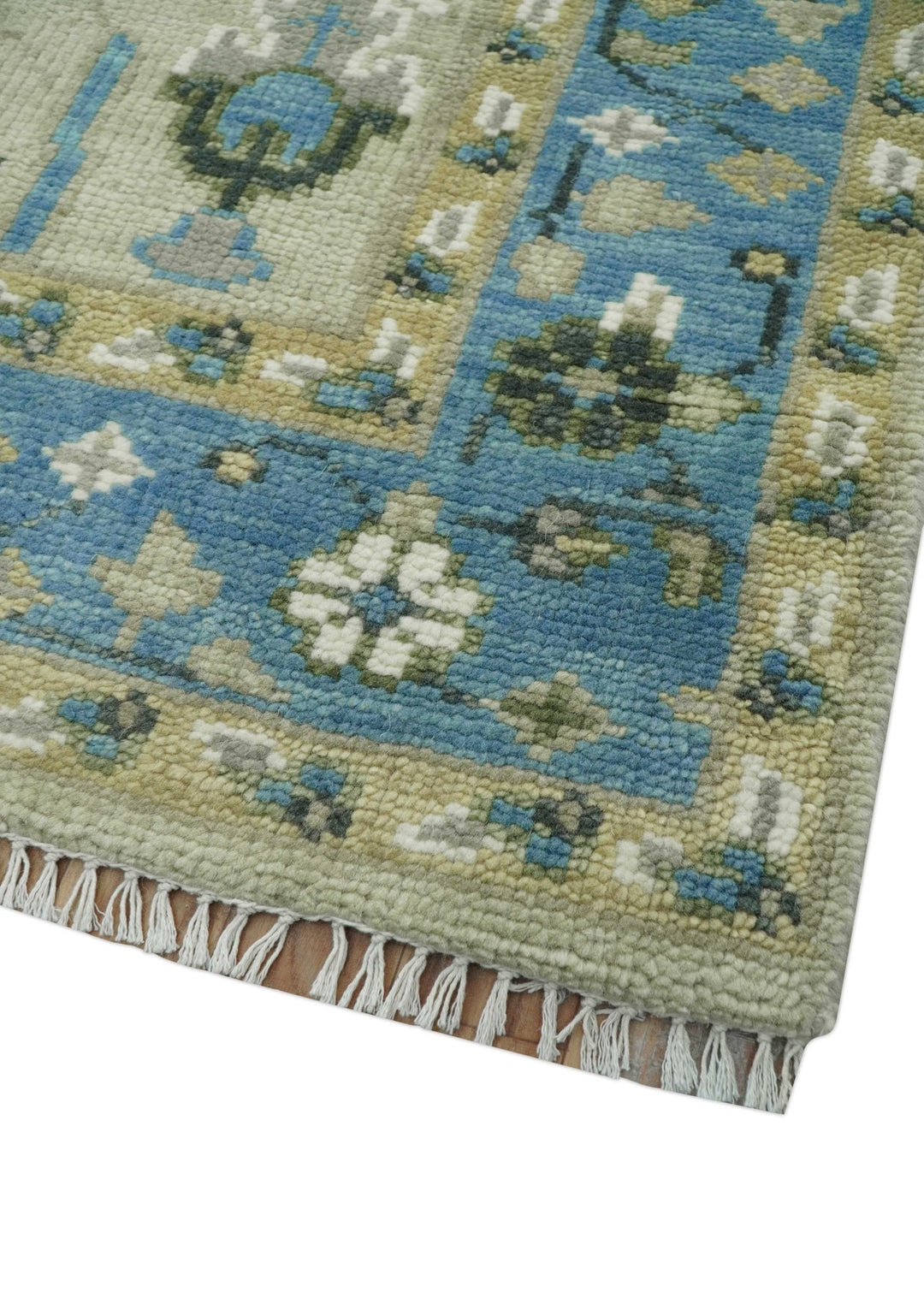 Quick Ship 6x9 Tree of life Beige And Blue Wool Rug - The Rug Decor