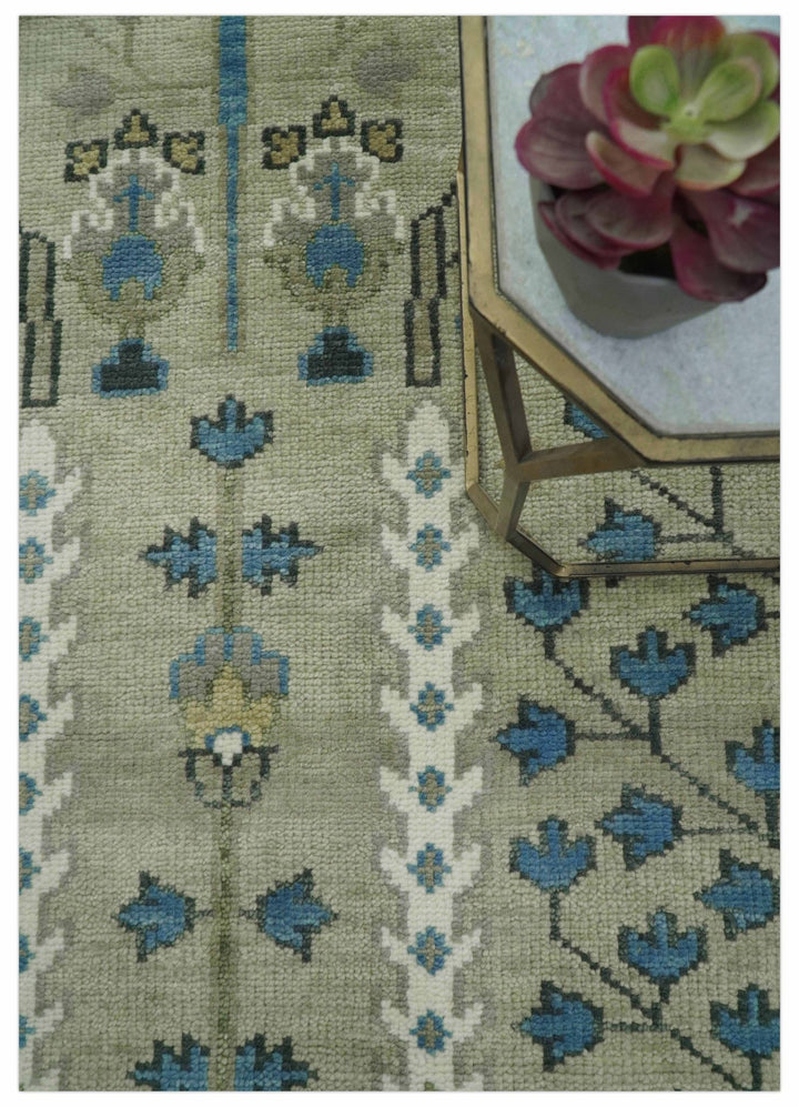 Quick Ship 6x9 Tree of life Beige And Blue Wool Rug - The Rug Decor