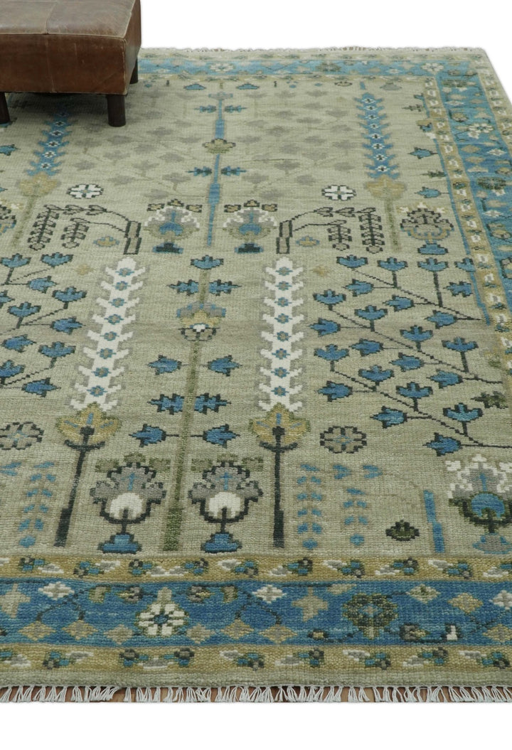 Quick Ship 6x9 Tree of life Beige And Blue Wool Rug - The Rug Decor