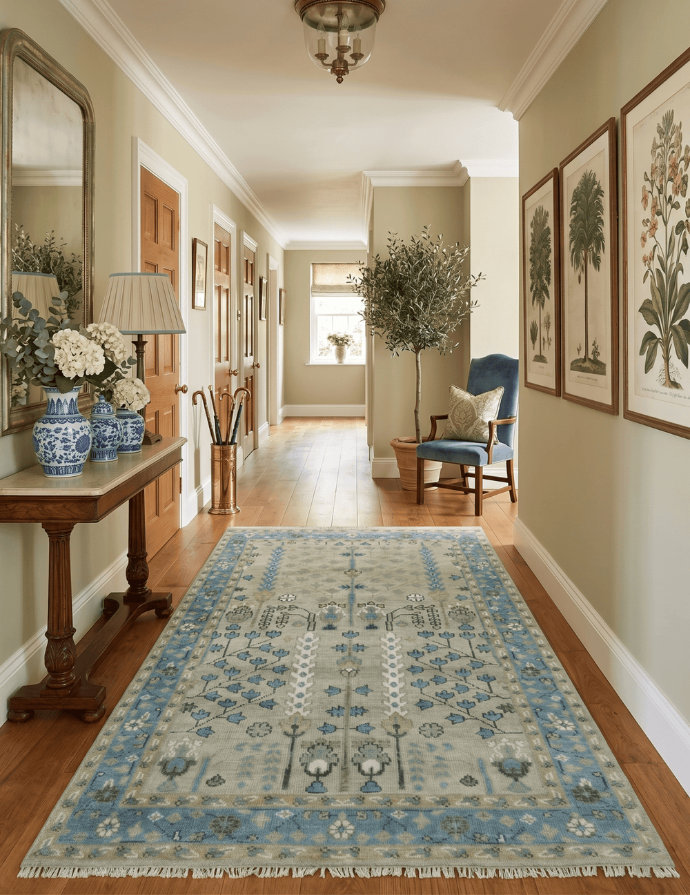 Quick Ship 6x9 Tree of life Beige And Blue Wool Rug - The Rug Decor