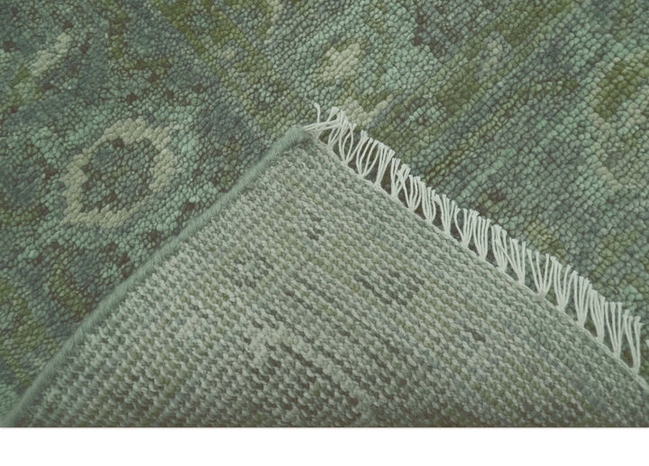 Quick Ship 7x10 Traditional Green And Gray Hand Knotted Wool Rug - The Rug Decor