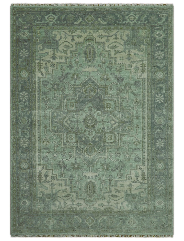 Quick Ship 7x10 Traditional Green And Gray Hand Knotted Wool Rug - The Rug Decor