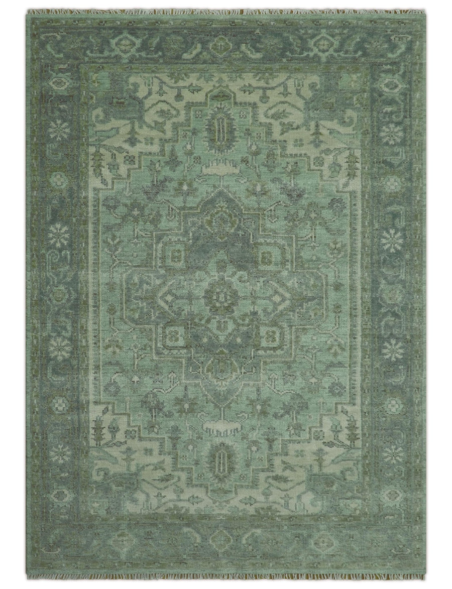 Quick Ship 7x10 Traditional Green And Gray Hand Knotted Wool Rug - The Rug Decor