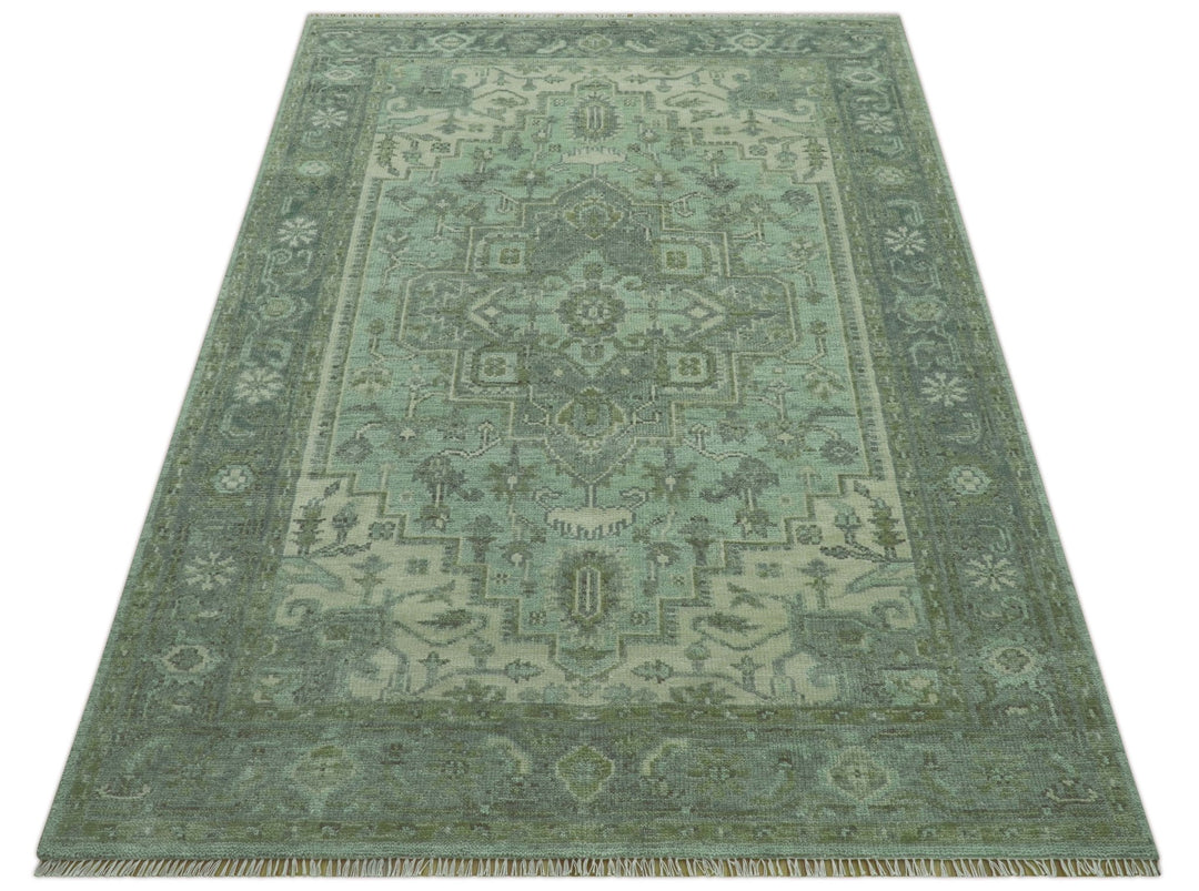 Quick Ship 7x10 Traditional Green And Gray Hand Knotted Wool Rug - The Rug Decor