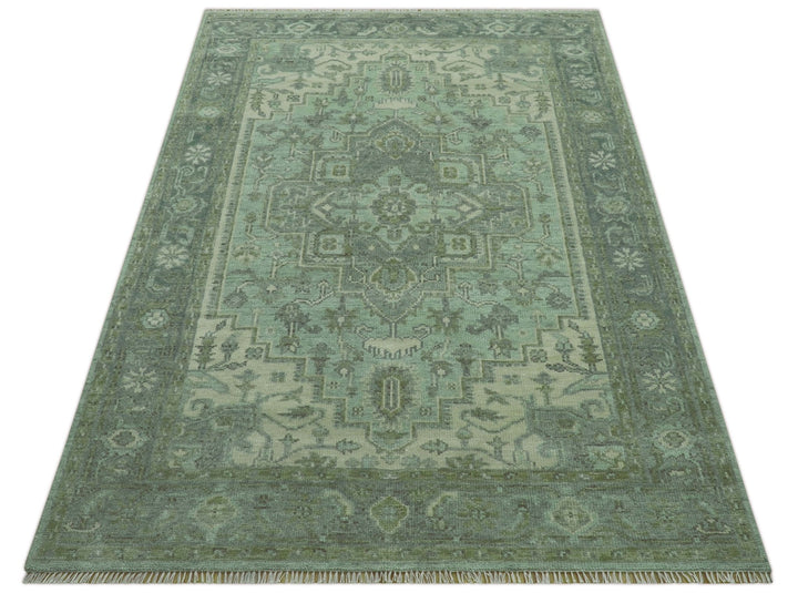Quick Ship 7x10 Traditional Green And Gray Hand Knotted Wool Rug - The Rug Decor