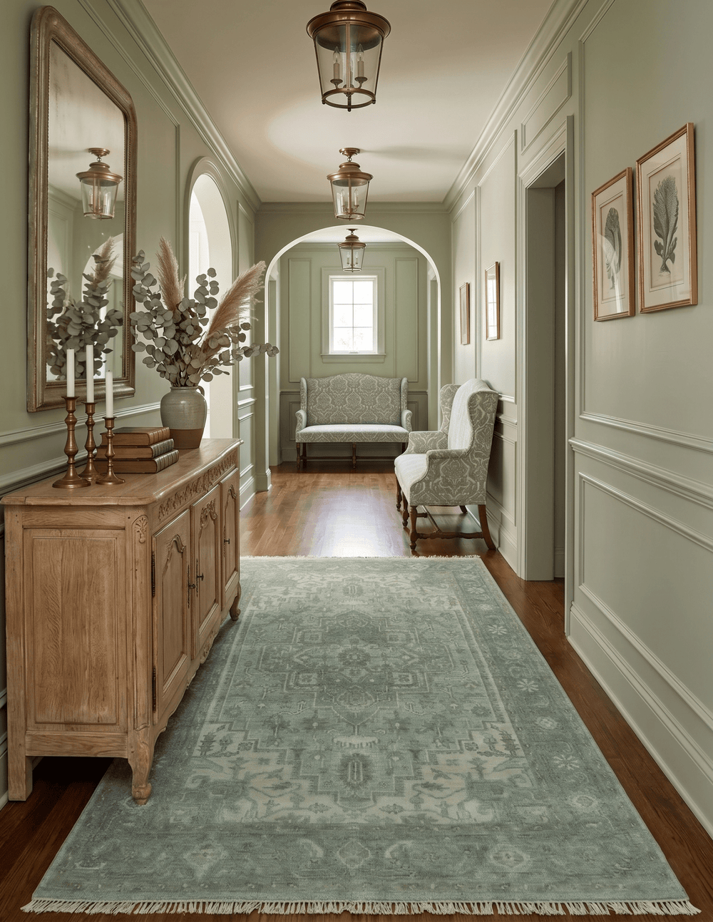 Quick Ship 7x10 Traditional Green And Gray Hand Knotted Wool Rug - The Rug Decor