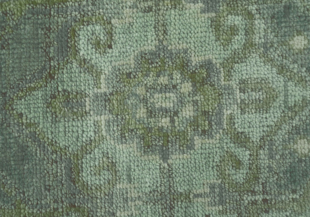 Quick Ship 7x10 Traditional Green And Gray Hand Knotted Wool Rug - The Rug Decor