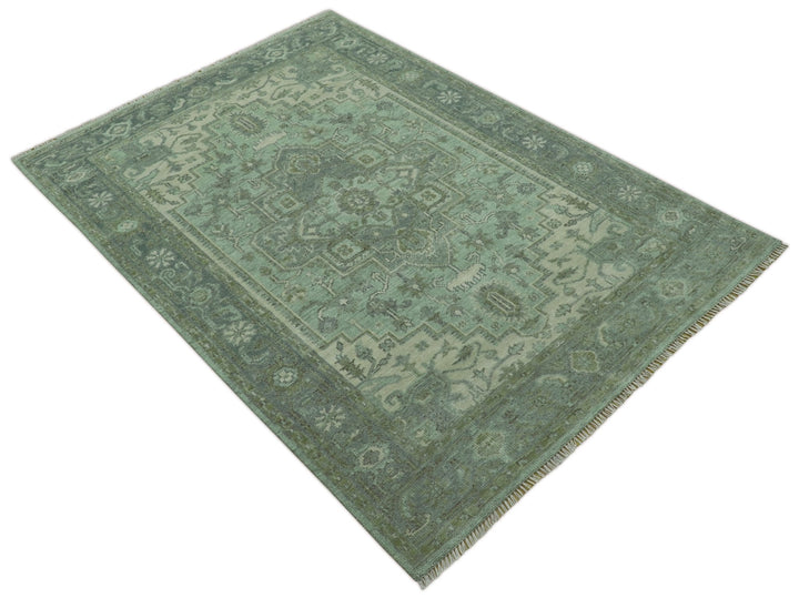 Quick Ship 7x10 Traditional Green And Gray Hand Knotted Wool Rug - The Rug Decor