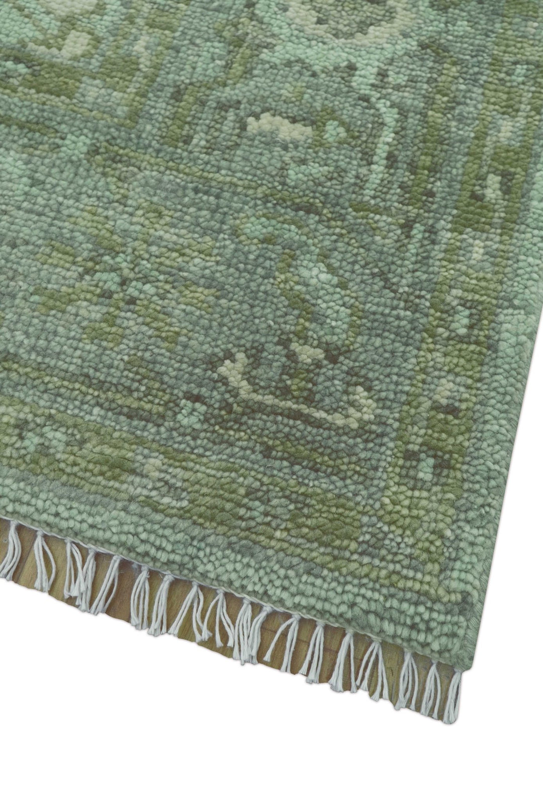 Quick Ship 7x10 Traditional Green And Gray Hand Knotted Wool Rug - The Rug Decor