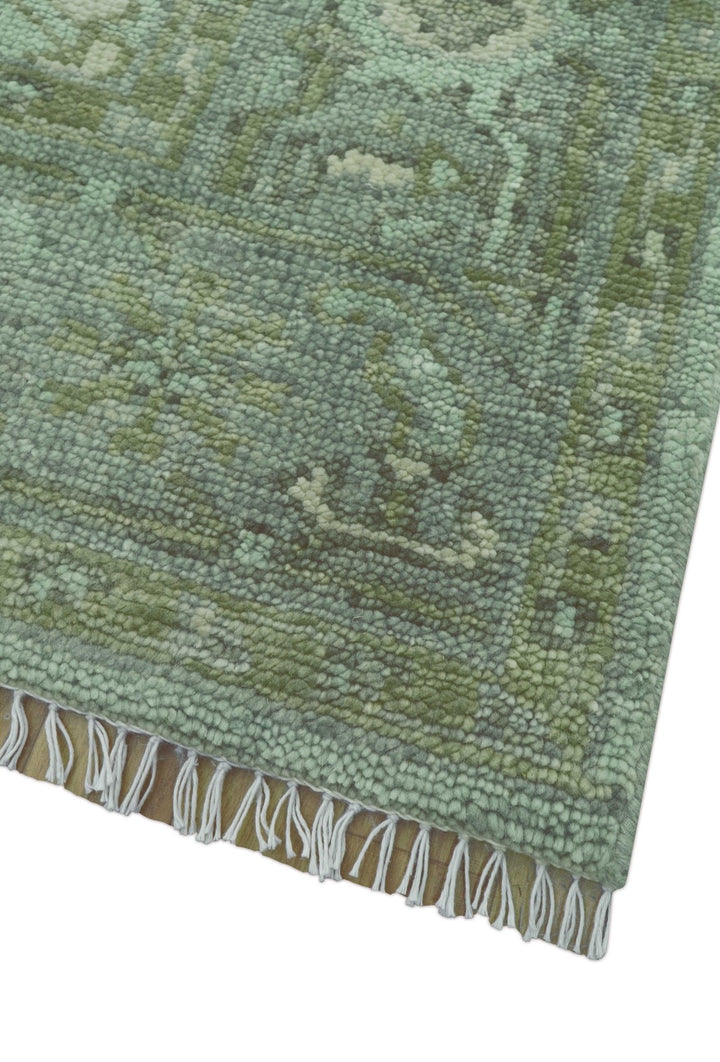 Quick Ship 7x10 Traditional Green And Gray Hand Knotted Wool Rug - The Rug Decor