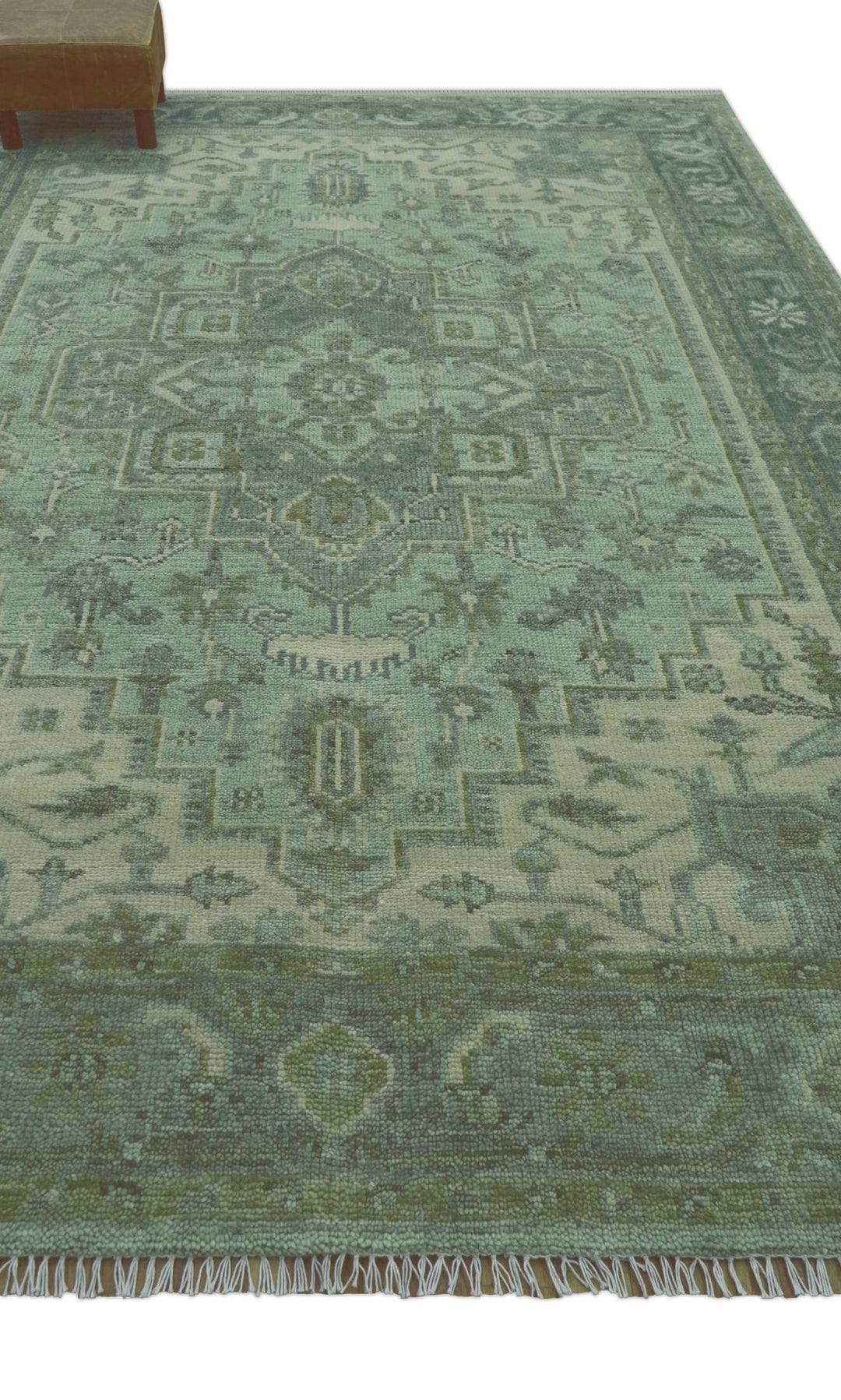 Quick Ship 7x10 Traditional Green And Gray Hand Knotted Wool Rug - The Rug Decor