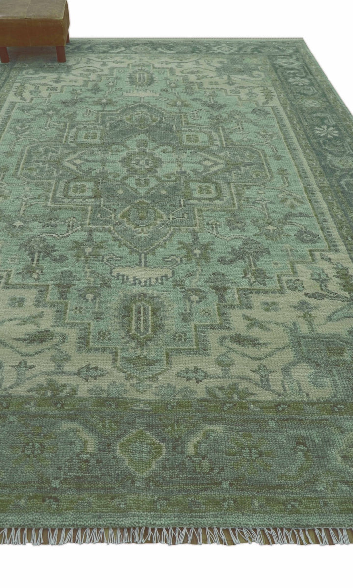Quick Ship 7x10 Traditional Green And Gray Hand Knotted Wool Rug - The Rug Decor