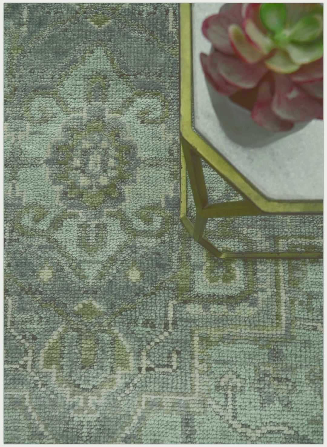 Quick Ship 7x10 Traditional Green And Gray Hand Knotted Wool Rug - The Rug Decor