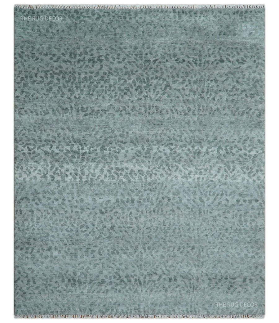 Quick Ship 8x10 Gray And Silver Animal Pattern Hand Knotted Wool Rug - The Rug Decor