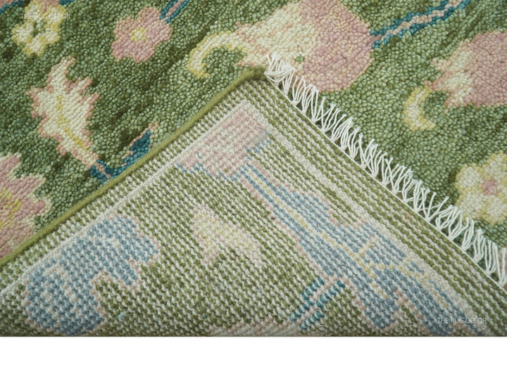 Quick Ship 8x10 Green And Blue Traditional Floral Hand Knotted Wool Rug - The Rug Decor