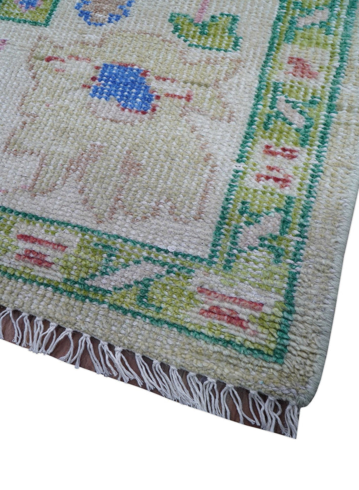 Quick Ship 8x10 Modern Oushak Design Beige And Blue Hand Knotted Rug - The Rug Decor