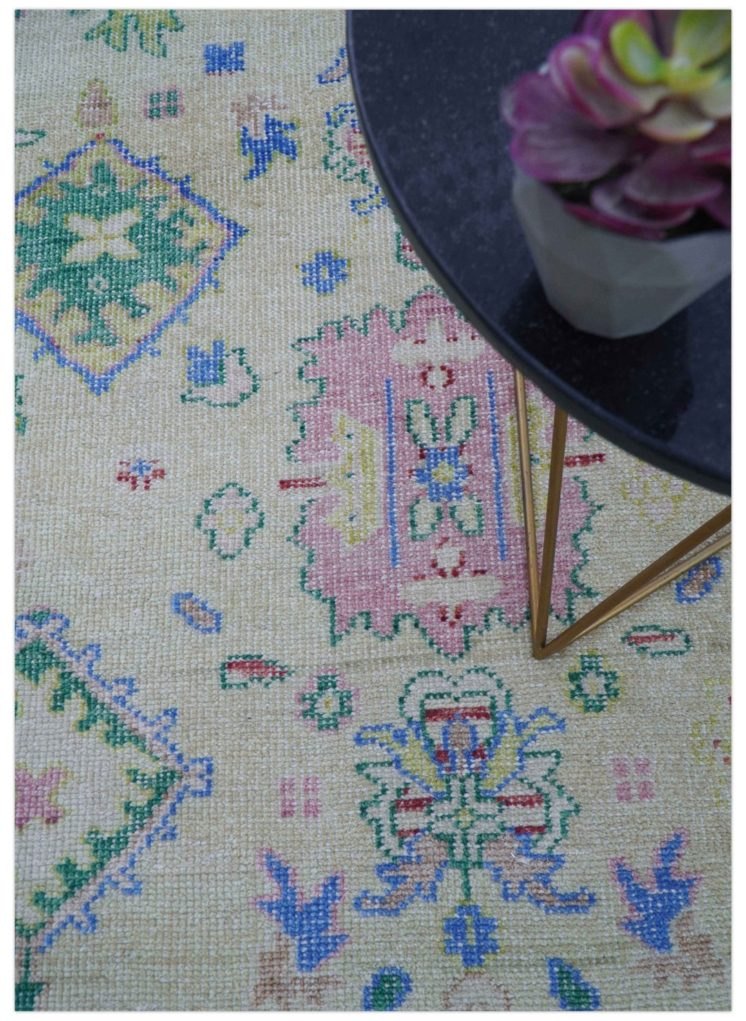 Quick Ship 8x10 Modern Oushak Design Beige And Blue Hand Knotted Rug - The Rug Decor