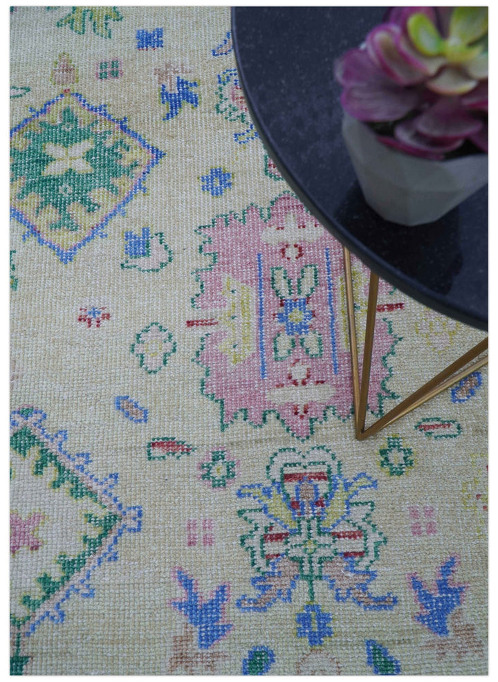 Quick Ship 8x10 Modern Oushak Design Beige And Blue Hand Knotted Rug - The Rug Decor
