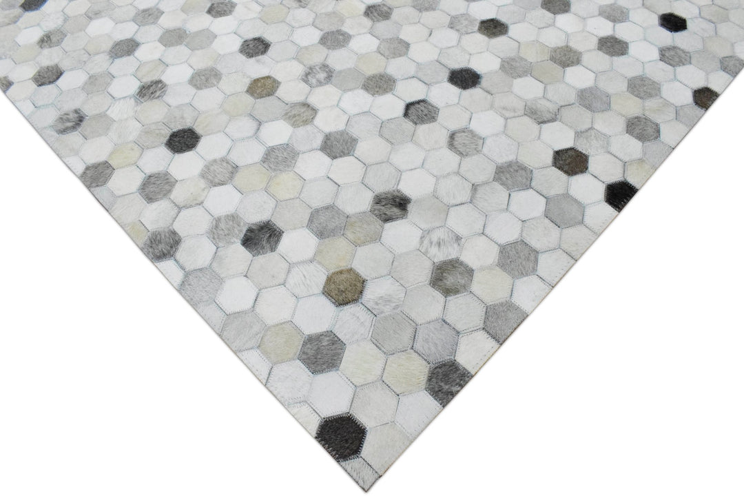 Quick Ship 8x10 Modern Silver And Ivory Handmade Leather Rug - The Rug Decor