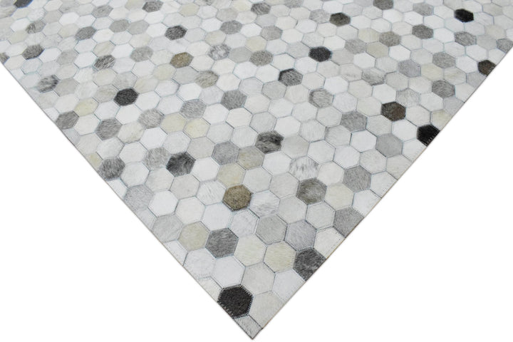 Quick Ship 8x10 Modern Silver And Ivory Handmade Leather Rug - The Rug Decor