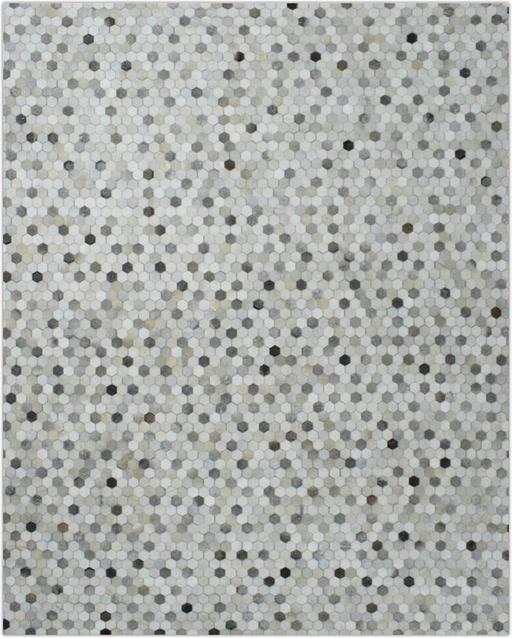 Quick Ship 8x10 Modern Silver And Ivory Handmade Leather Rug - The Rug Decor