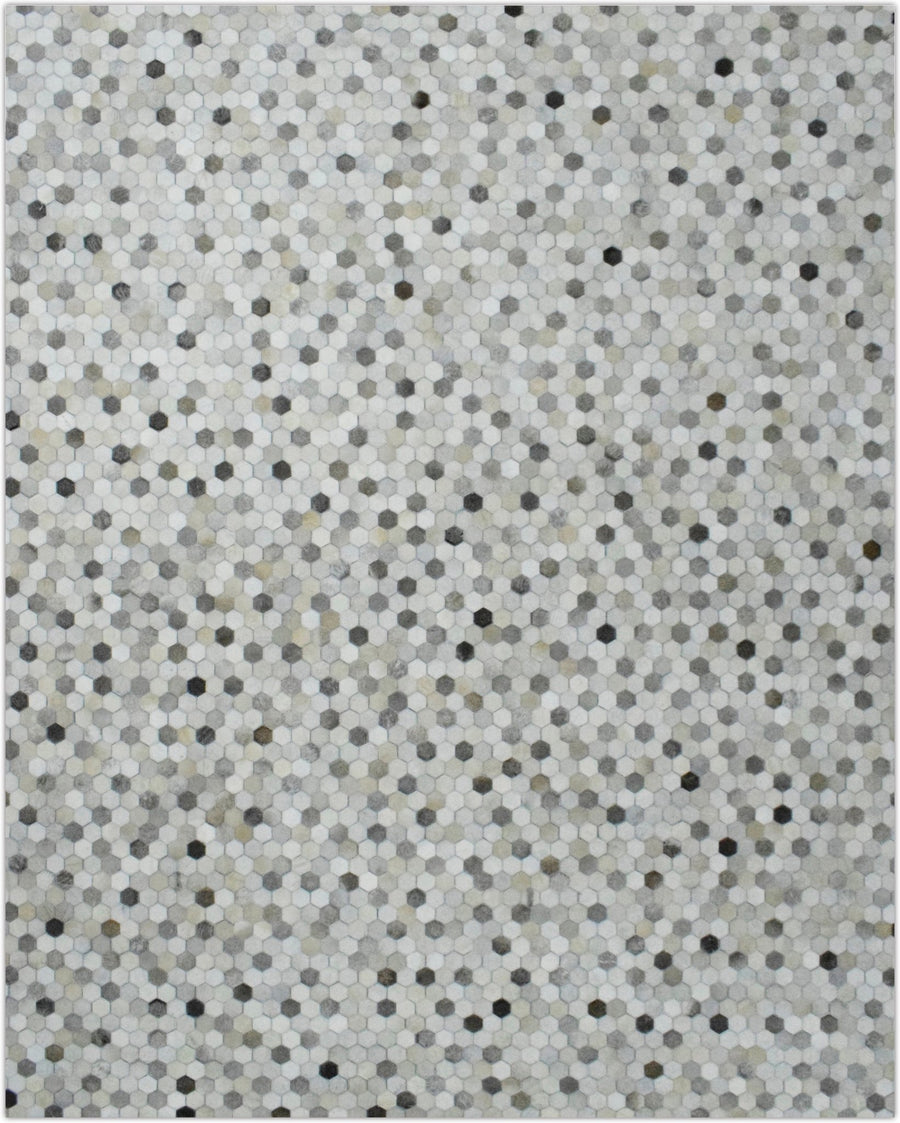 Quick Ship 8x10 Modern Silver And Ivory Handmade Leather Rug - The Rug Decor