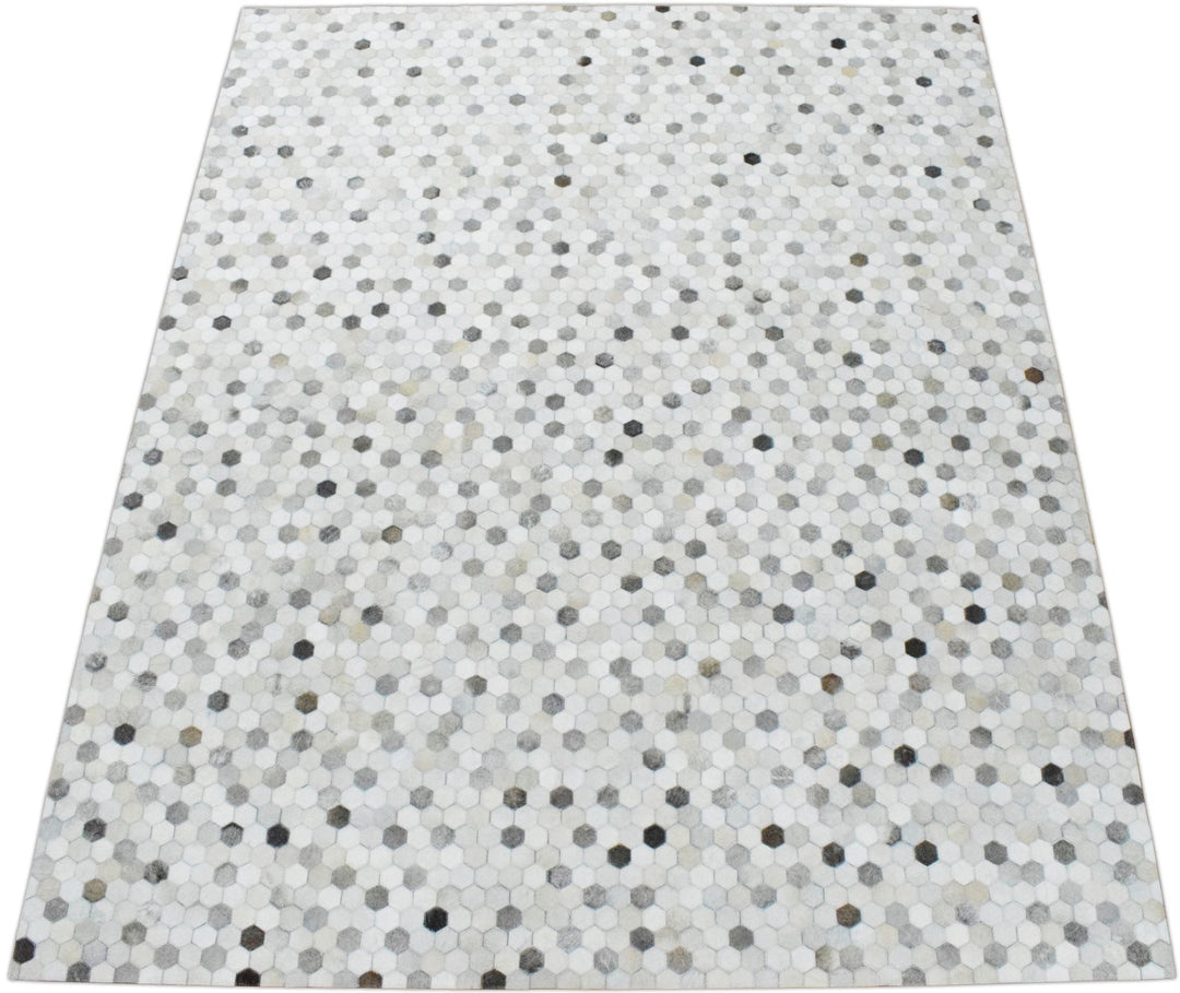 Quick Ship 8x10 Modern Silver And Ivory Handmade Leather Rug - The Rug Decor